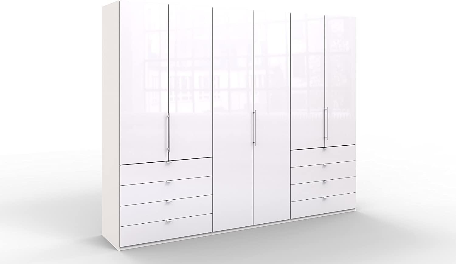 WIEMANN Loft Kleiderschrank, Schlafzimmerschrank, Gleittürenschrank, Drehtürenschrank, mit Schubladen, Glas, weiß, B/H/T 300 x 236 x 58 cm Bild 1