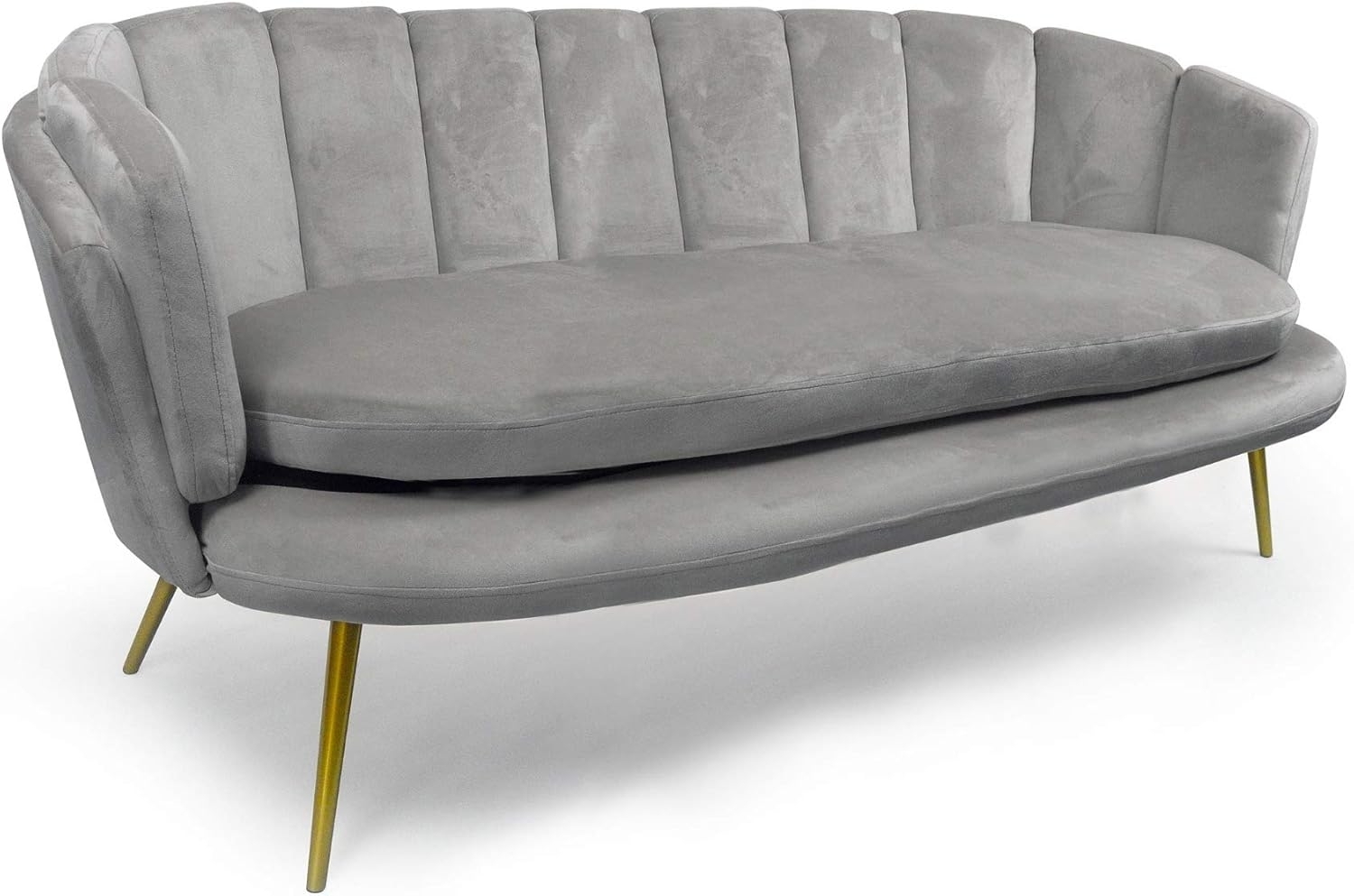 Menzzo Brenda 3-Sitzer-Sofa mit Samtbezug und goldenen Beinen, Silber Bild 1