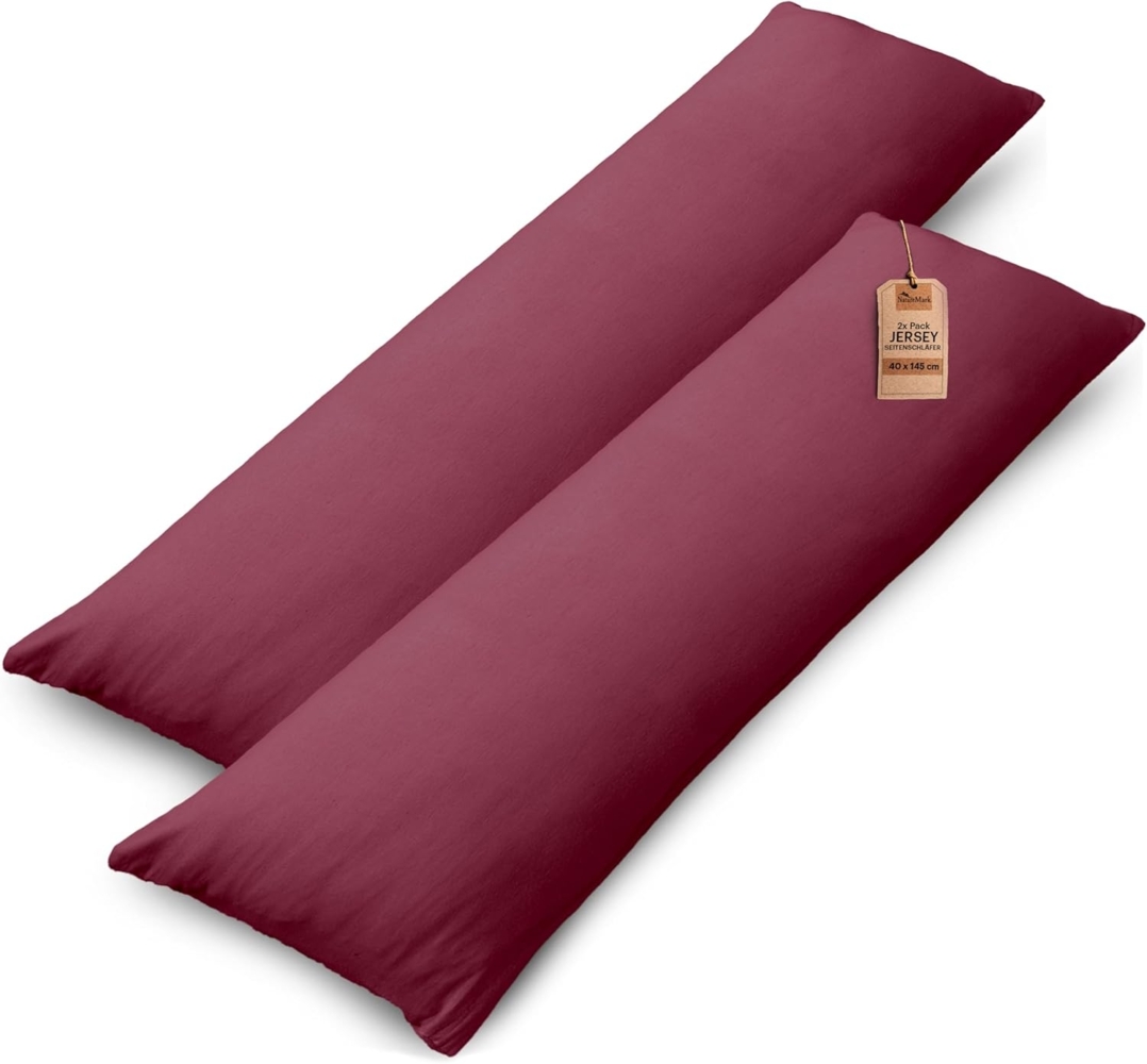 NatureMark 2er Pack Jersey Kissenbezug Kissenhülle Kissenbezüge Seitenschläferkissen Nackenkissen viele Größen und Farben ÖKO-TEX (40x145 cm (Seitenschläfer/Stillkissenbezug), Bordeaux rot) Bild 1