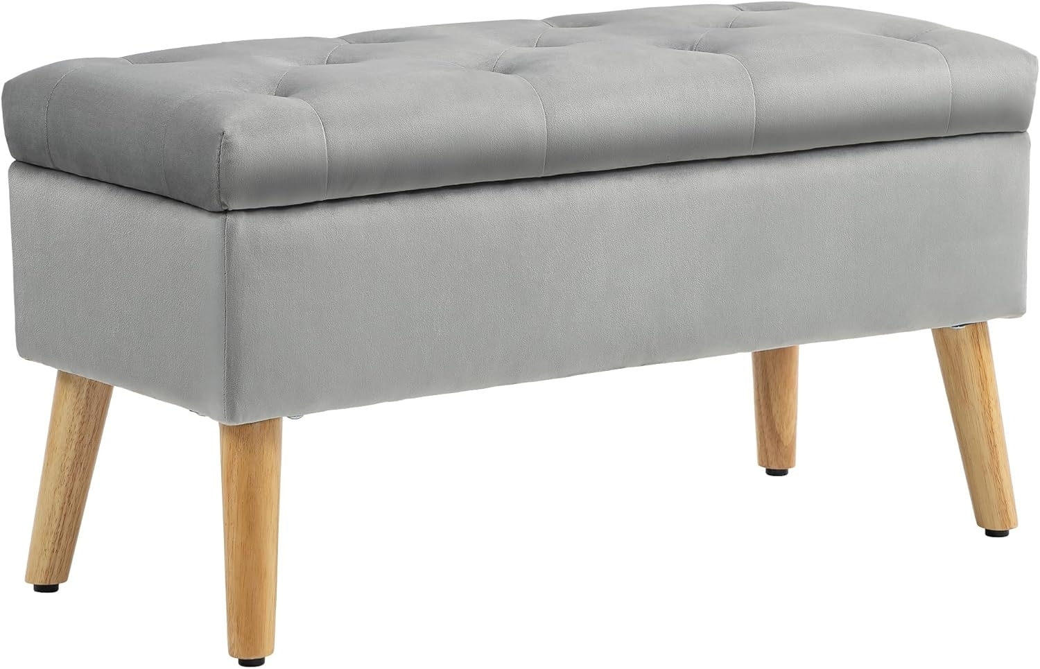 HOMCOM Sitzbank mit Stauraum, Deckel, Samtoptik (Truhenbank, 1-St, Polsterbank), für Flur Schlafzimmer Wohnzimmer, Gummiholz 102 x 35 x 43 cm Grau Bild 1