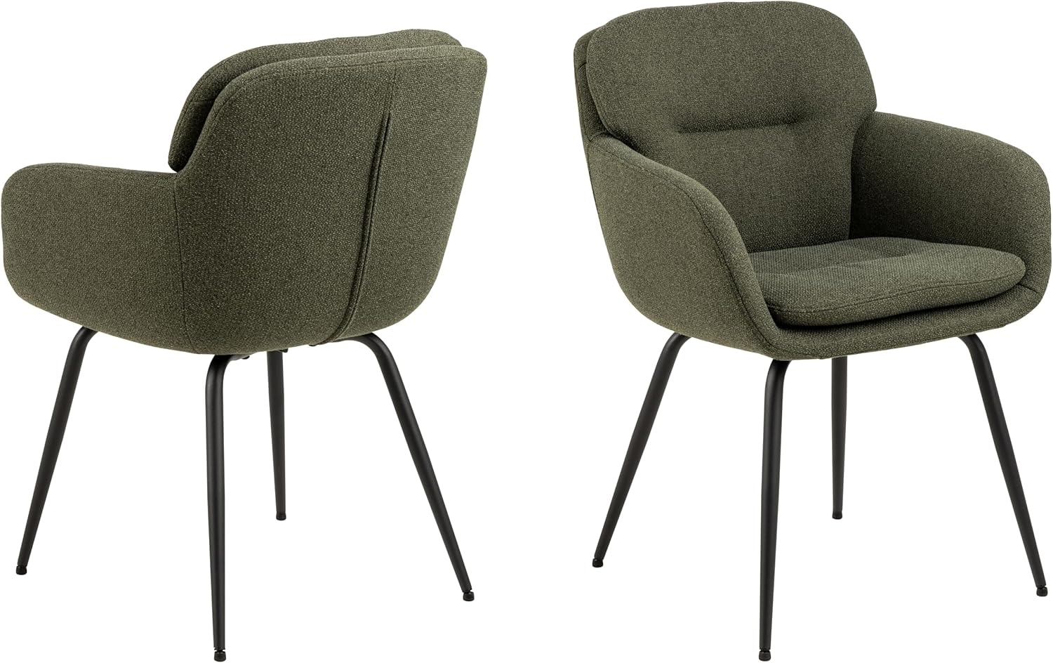 AC Design Furniture Liv Esszimmerstuhl mit Armlehne, Alea Stoff grün 61, Gestell matt schwarz rau pulverbeschichtet Stahl mit quersteppung und Reissverschluss Bild 1