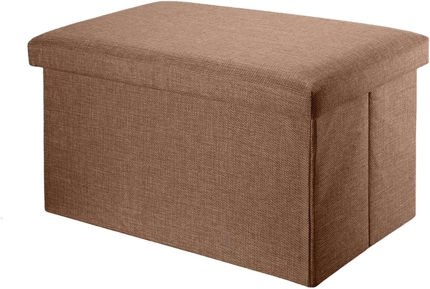 Intirilife Faltbare Sitzbank 49x30x30 cm in BERNSTEIN BRAUN - Sitzwürfel mit Stauraum und Deckel aus Stoff in Leinen Optik - Sitzcube Fußablage Aufbewahrungsbox Truhe Sitzhocker Bild 1