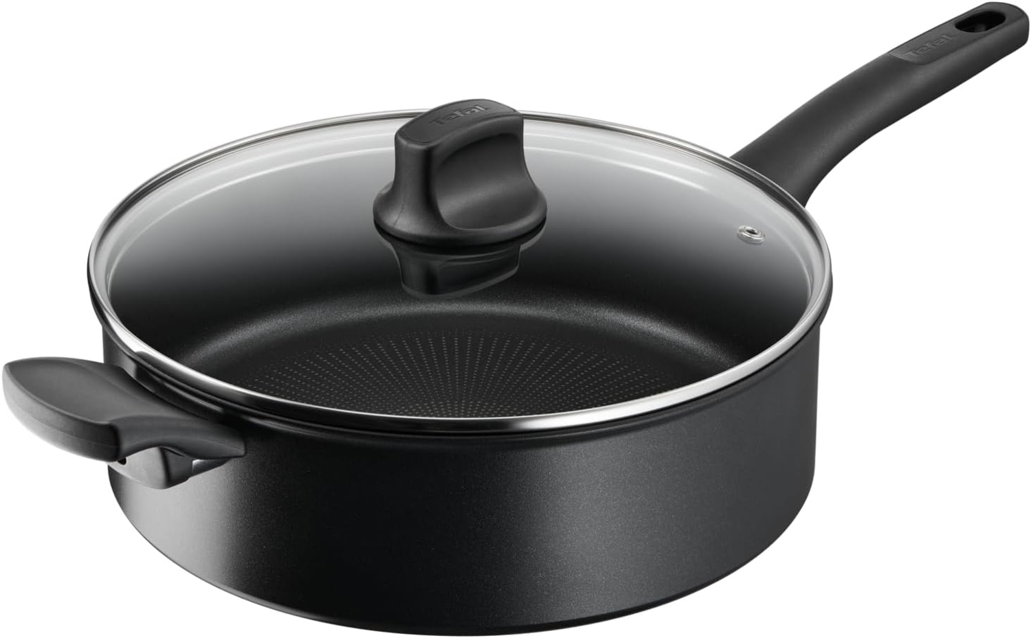 Tefal G28837 Hard Titanium On Schmorpfanne mit Deckel 28 cm | Aluminium | unbedenkliche Antihaftversiegelung | Thermo-Signal Temperaturanzeiger | für alle Herdarten | induktionsgeeignet | Schwarz Bild 1