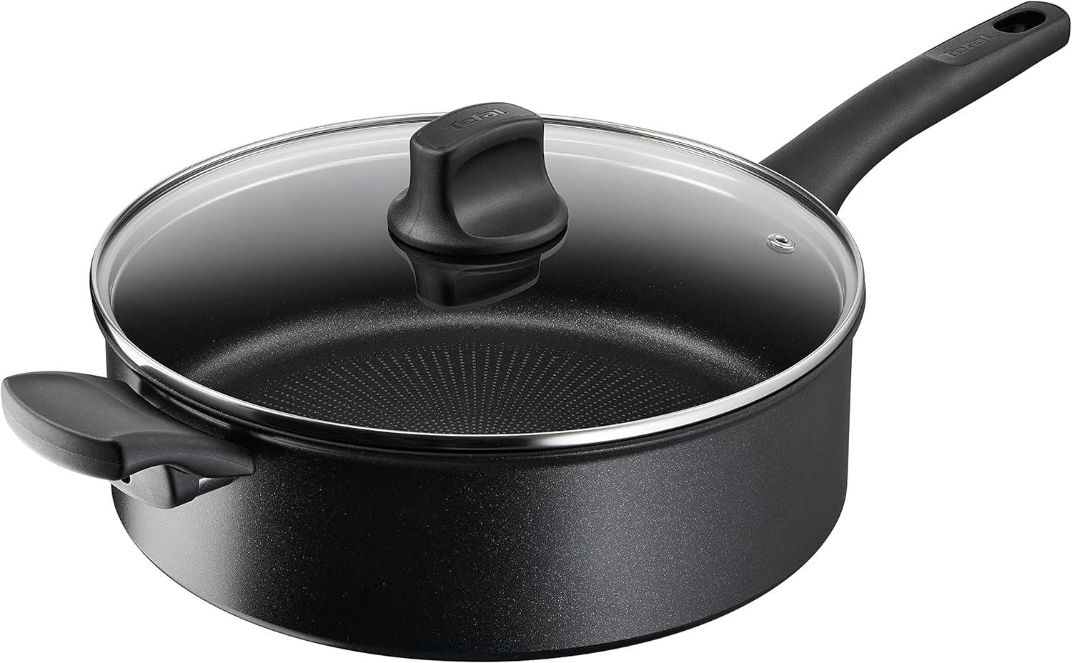 Tefal G28837 Hard Titanium On Schmorpfanne mit Deckel 28 cm | Aluminium | unbedenkliche Antihaftversiegelung | Thermo-Signal Temperaturanzeiger | für alle Herdarten | induktionsgeeignet | Schwarz Bild 1