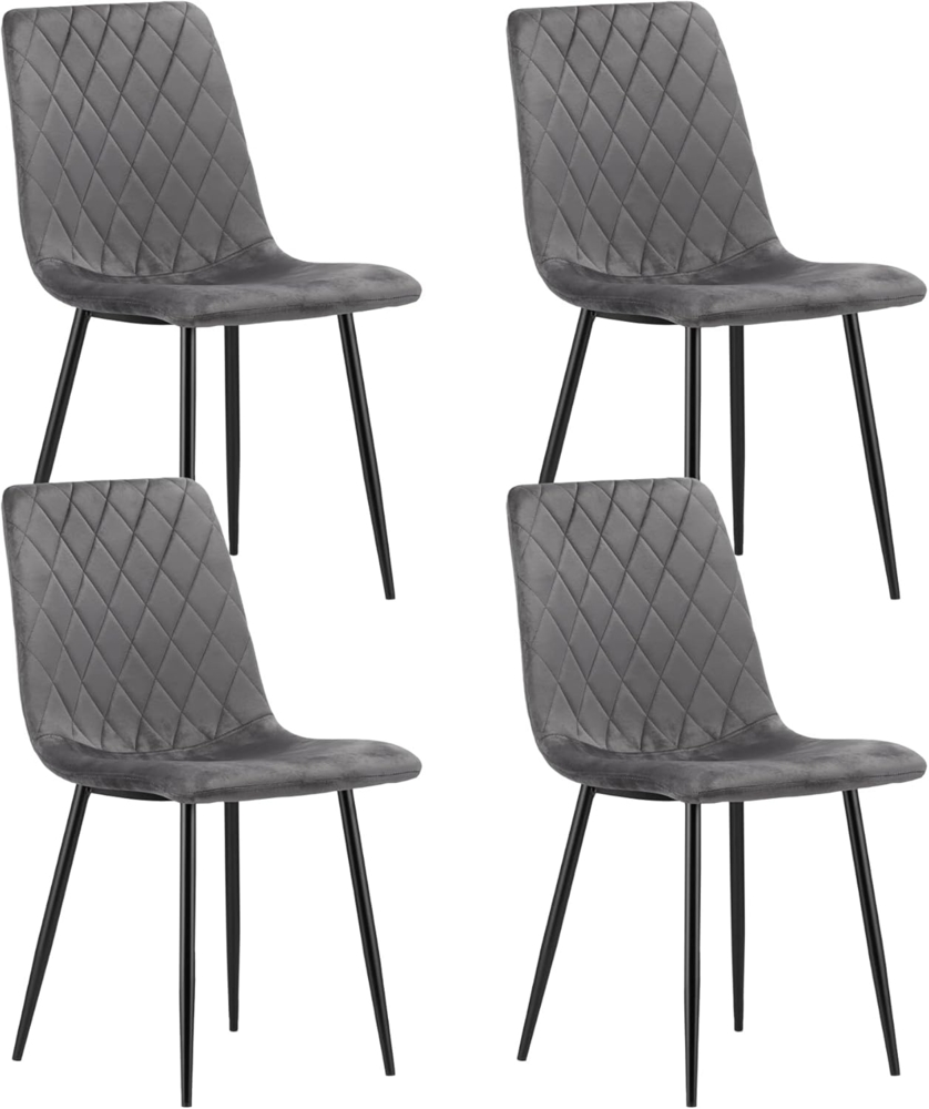 Home Collective Esszimmerstuhl Wohnzimmerstuhl Stuhl mit Velours-Sitz (ergonomisch, ideal für Wohnzimmer, Büro, Schlafzimmer oder Esszimmer), maximale Belastung: 120 kg, grau mit schwarzen Metallbeinen 4er Set Bild 1