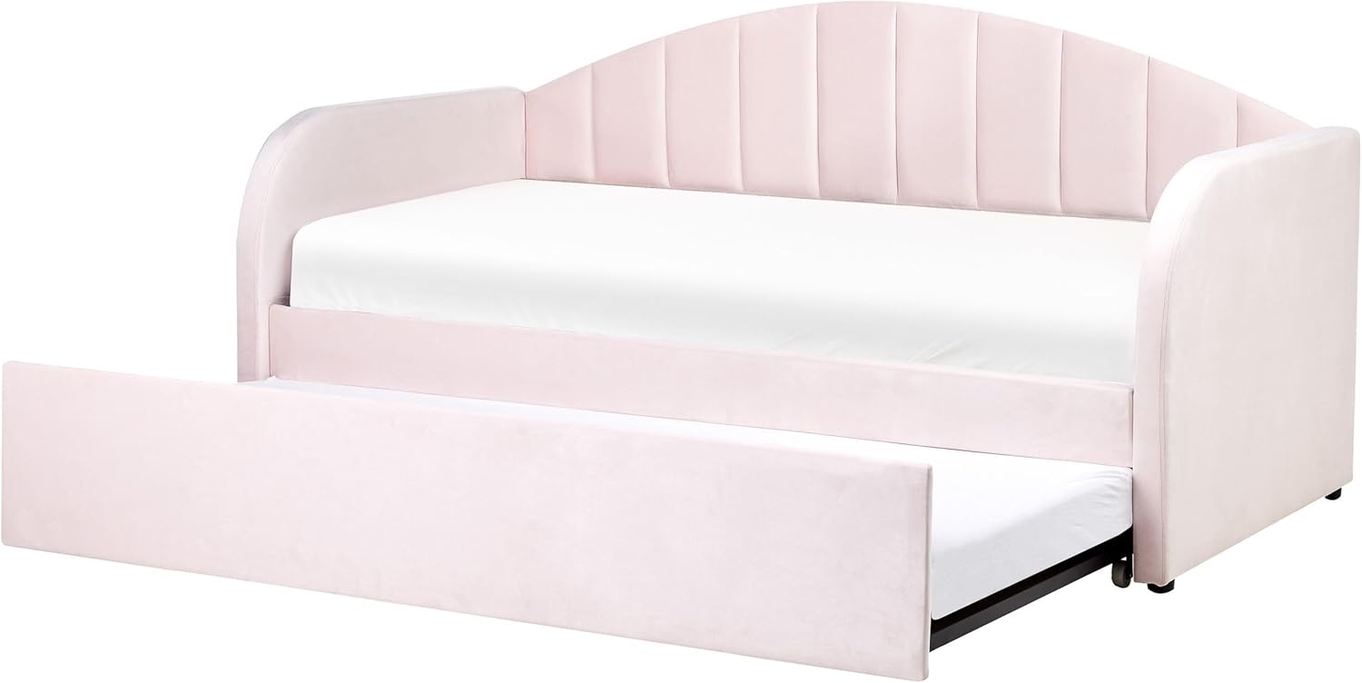 Tagesbett EYBURIE 90 x 200 cm Samtstoff Pastellrosa Bild 1