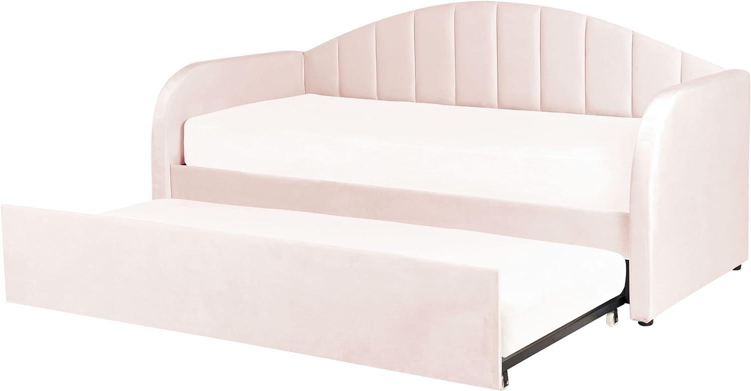 Bett mit Lattenrost EYBURIE Samtstoff Pastellrosa Bild 1