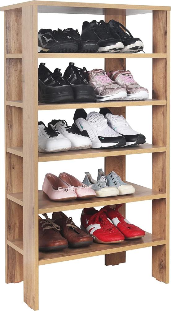 RICOO Schuhregal schmal und hoch 105x55x32cm Standregal Pressholz Eiche Braun WM041-EW, Schuhständer mit 6 Ebenen, Schuhschrank offen, Schuhablagen Flur Shoe Rack, Schuhablage klein, Schuhregale Bild 1