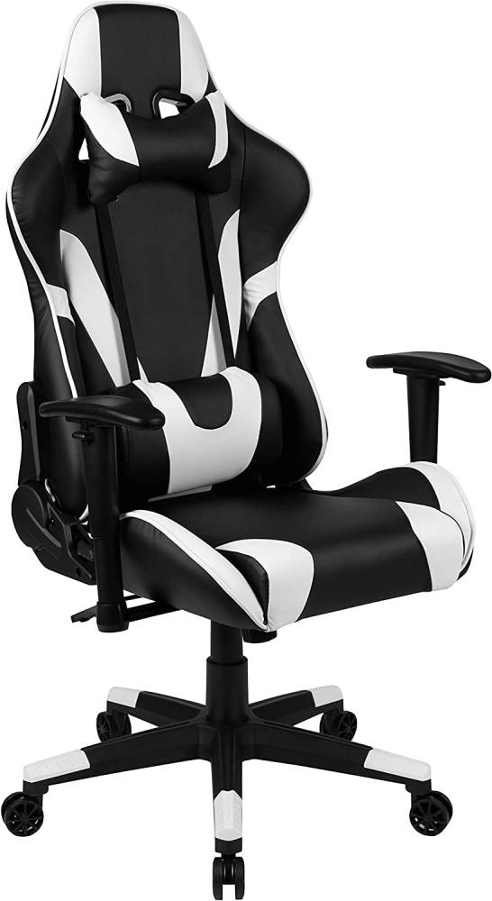 Flash Furniture Gaming Stuhl mit hoher Rückenlehne – Ergonomischer Bürosessel mit verstellbaren Armlehnen und Netzstoff – Perfekt als Zockerstuhl und fürs Home Office – Schwarz/Weiß Bild 1