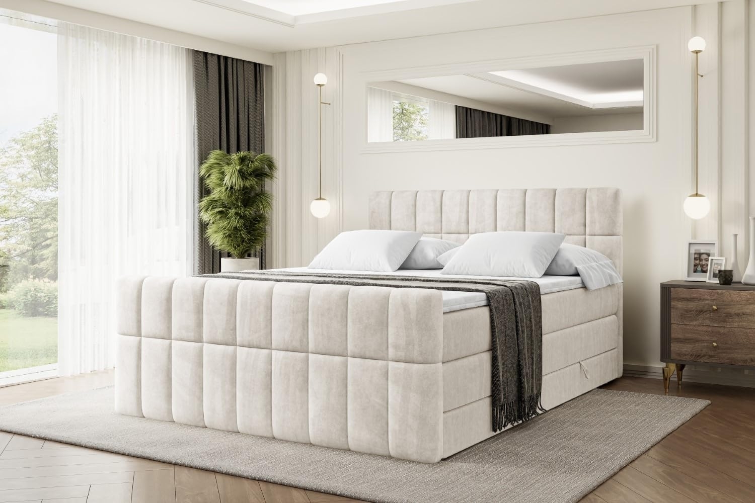 ALTDECOR Boxspringbett MIAMI-Z KING (Multipocket-Matratze H4, H3 Matratze Bonellfederung, Topper, Kopfteil), Doppelbett mit Fußteil Bild 1