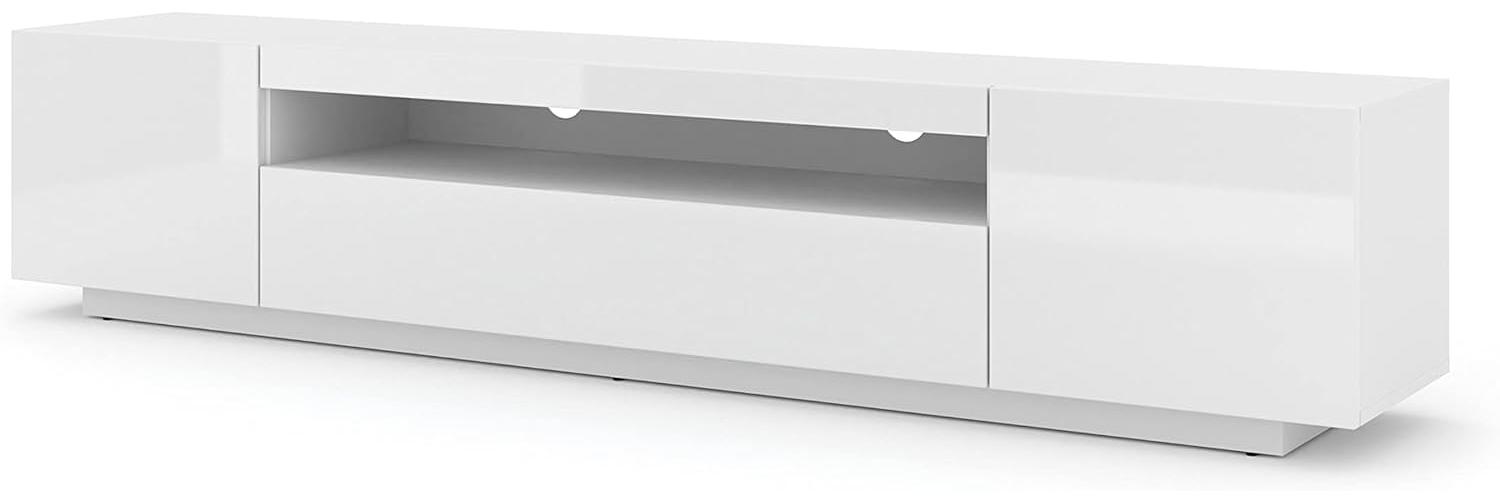 LOWBOARD 200 cm TV Schrank Solo, Unterschrank mit LED, Fernsehschrank, TV Board, Sideboard RTV, TV Schrank, HiFi-Tisch, LED Beleuchtung, Weiß Schwarz Grau Graphit Hochglanz (Weiß ohne Beleuchtung) Bild 1