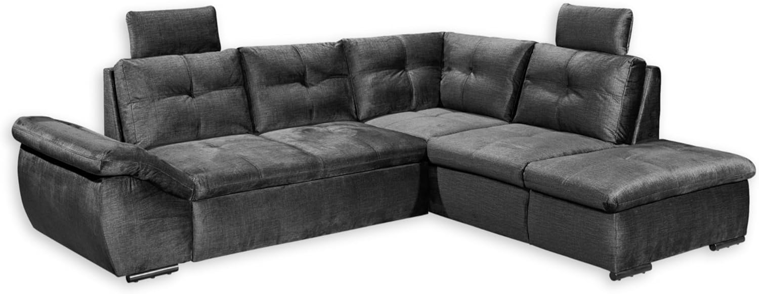 ALIJA Ecksofa mit Schlaffunktion in Schwarz - Moderne Eckcouch mit Bettkasten und verstellbaren Armlehnen - 265 x 84 (107) x 217 cm (B/H/T) Bild 1