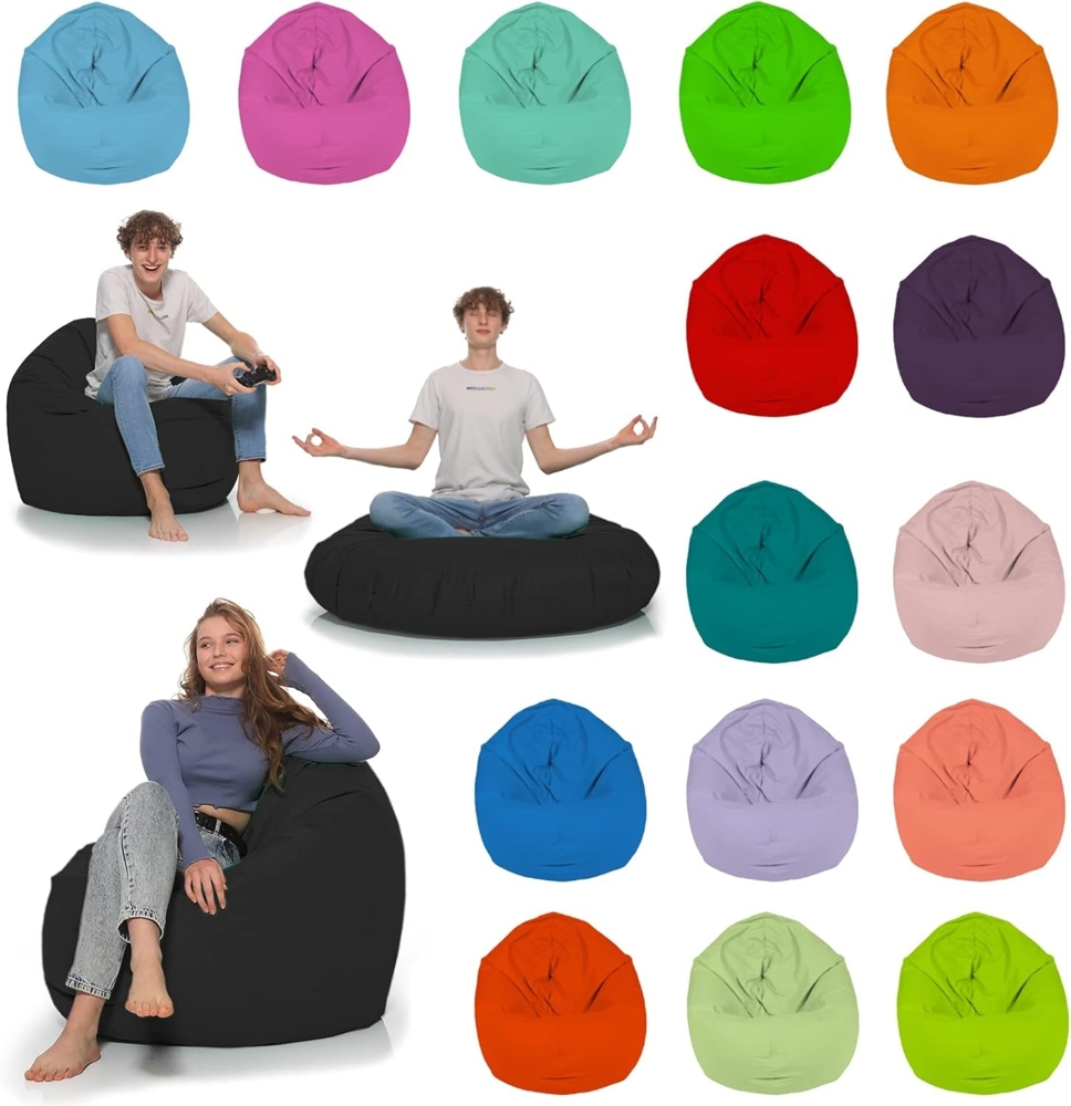 HomeIdeal - Sitzsack 2-in-1 Funktionen Bodenkissen für Erwachsene & Kinder - Gaming oder Entspannen - Indoor & Outdoor da er Wasserfest ist - mit EPS Perlen, Farbe:Schwarz, Größe:110 cm Durchmesser Bild 1