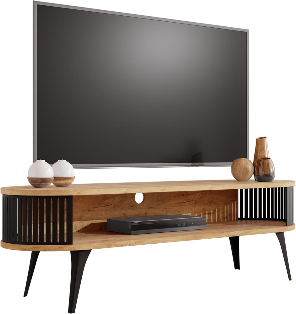 TV-Lowboard Rajkon Oval (Farbe: Schwarz / Eiche Craft Gold) Bild 1