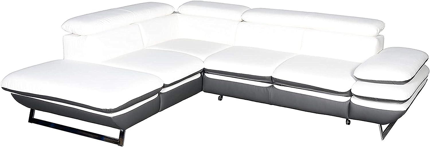 Mivano Ecksofa Prestige / Schlafsofa in L-Form mit Ottomane und Bettfunktion / Kopfstützen und Armlehne verstellbar / 265 x 74 x 223 / Zweifarbiges Kunstleder, weiß/dunkelgrau Bild 1