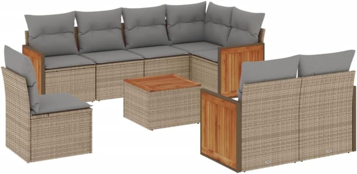 vidaXL 9-tlg. Garten-Sofagarnitur mit Kissen Beige Poly Rattan 3260253 Bild 1