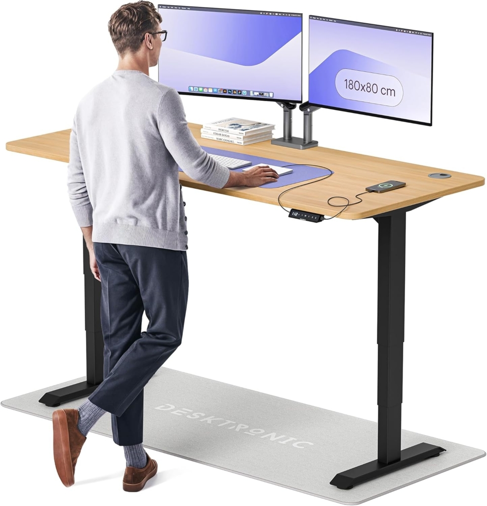 Höhenverstellbarer Schreibtisch - Höhenverstellbar Elektrisch mit Flüsterleisem Dual-Motor & Touchscreen - Hohe Tragfähigkeit - Stehtisch von Desktronic, Schwarz + Eiche, 180x80 cm Bild 1