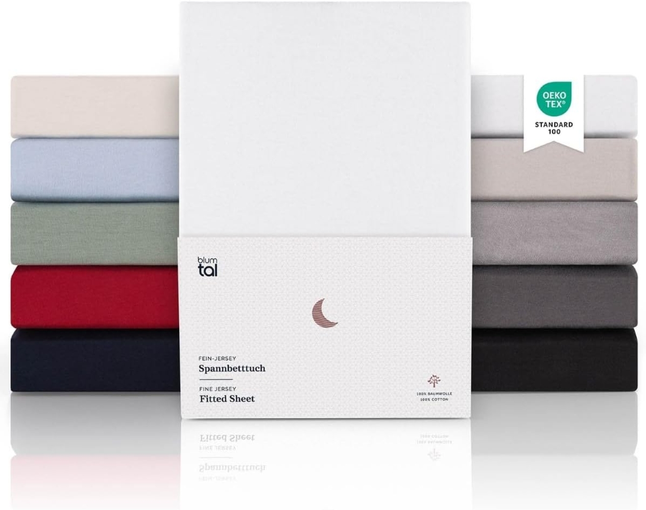 Blumtal® Premium Jersey Box Spring Spannbettlaken 180/200x200 cm, Oeko-TEX Zertifiziert, Superweiches 100% Baumwolle Bettlaken, bis 35cm BoxSpringBett höhe, Weiß Bild 1