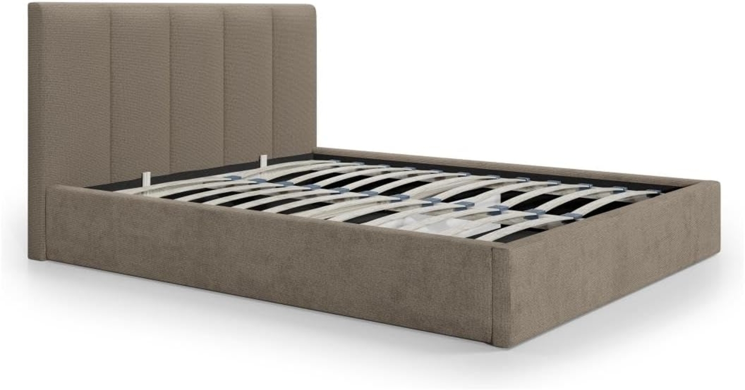Vente-unique - Bett mit Bettkasten & Kopfteil mit vertikalen Ziernähten - 200 x 200 cm - Stoff - Taupe - KILACLO Bild 1