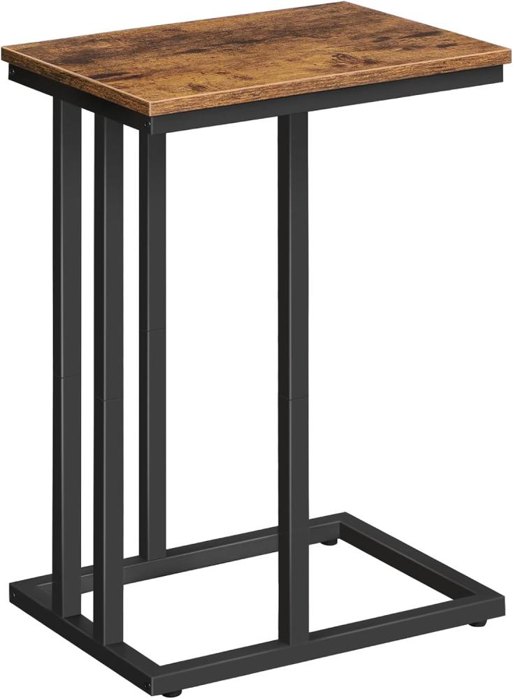 HOOBRO Beistelltisch, Sofatisch, C-Form, kleine Kaffeetisch, 46 x 25 x 63,5 cm, Wohnzimmertisch mit verstellbare Füße, Metallgestell, Industrie-Design, Dunkelbraun EBF02SF01 Bild 1