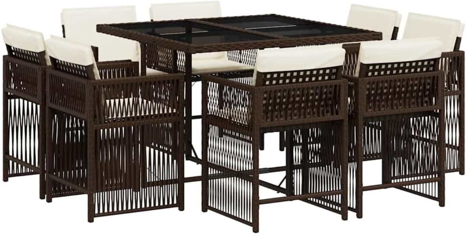 vidaXL 9-tlg. Garten-Essgruppe mit Kissen Braun Poly Rattan 3211737 Bild 1