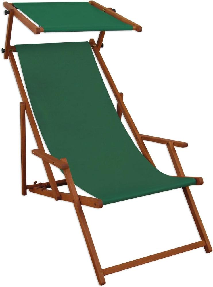 Sonnenliege grün Liegestuhl Sonnendach Gartenliege Deckchair Holz Gartenmöbel Buche 10-304 S Bild 1