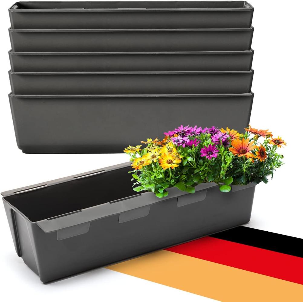 BigDean 6er Set Paletten Blumenkästen - Einsatz - mit Hängesystem zum Einhängen - 37cm anthrazit - Pflanzkasten für Europalette Balkonkasten Blumentopf - aus recyceltem PP-Kunststoff Bild 1