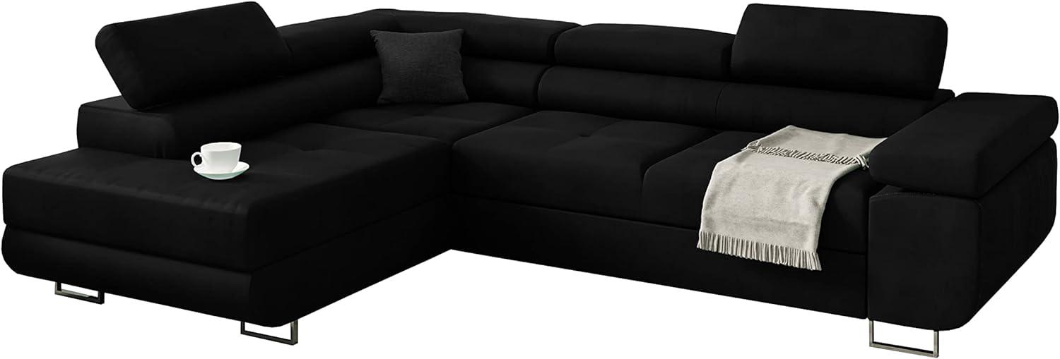 Kreative Furniture & Design Ecksofa Miami mit schlaffunktion und bettkasten, Wohnzimmer ecksofa, in L-Form (Links Ottoman)(Hochwertiger Stoff) (Marineblau), 272x203, MiamiMonL02 Bild 1