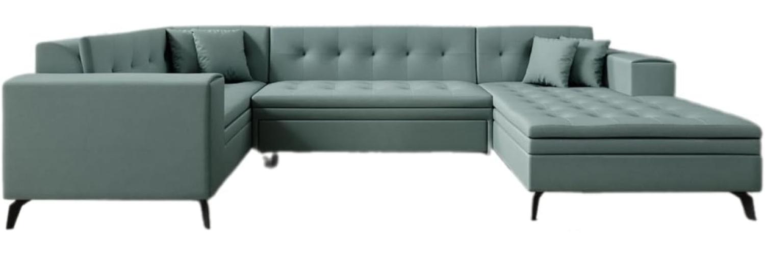 Designer Sofa Neola mit Schlaffunktion Stoff Grün Rechts Bild 1