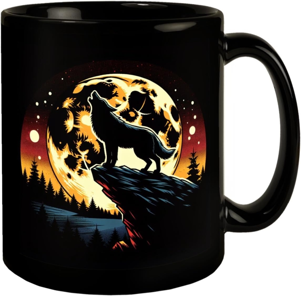 speecheese Tasse Heulender Wolf in der Nacht Tasse schwarz in Schwarz Bild 1