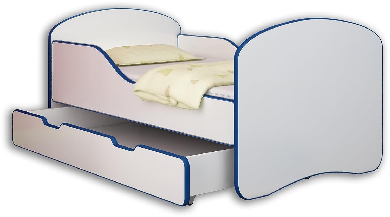 Jugendbett Kinderbett mit einer Schublade und Matratze Weiß ACMA I 140 160 180 (140x70 cm + Schublade, Blau) Bild 1