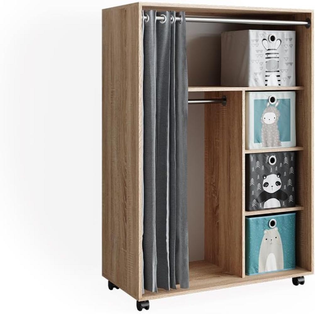 Vicco mobiler Kinderkleiderschrank Dielenschrank Garderobe Doros Sonoma modern 100 x 147 cm Faltboxen offen rollbar Bild 1