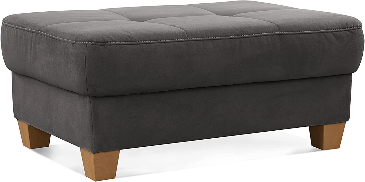 CAVADORE Hocker Puccino mit Holzfüßen im Landhausstil / Beistellhocker für Sofa Puccino / 99 x 45 x 65 cm / Mikrofaser Grau Bild 1