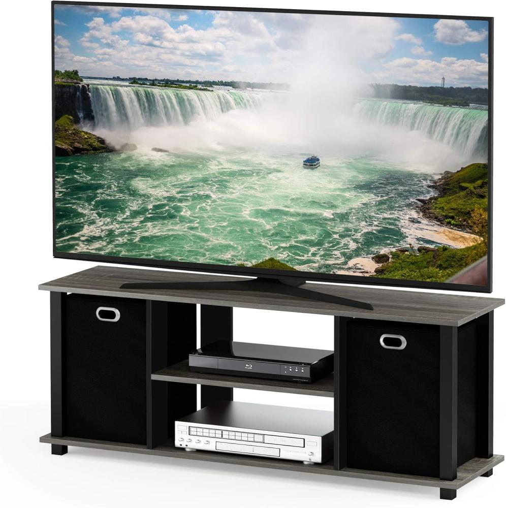 Furinno Econ TV Schrank/Entertainment Center mit 2 Einschüben, holz, Französische Eiche Grau/Schwarz/Schwarz, 29. 72x105. 92x40. 13 cm Bild 1