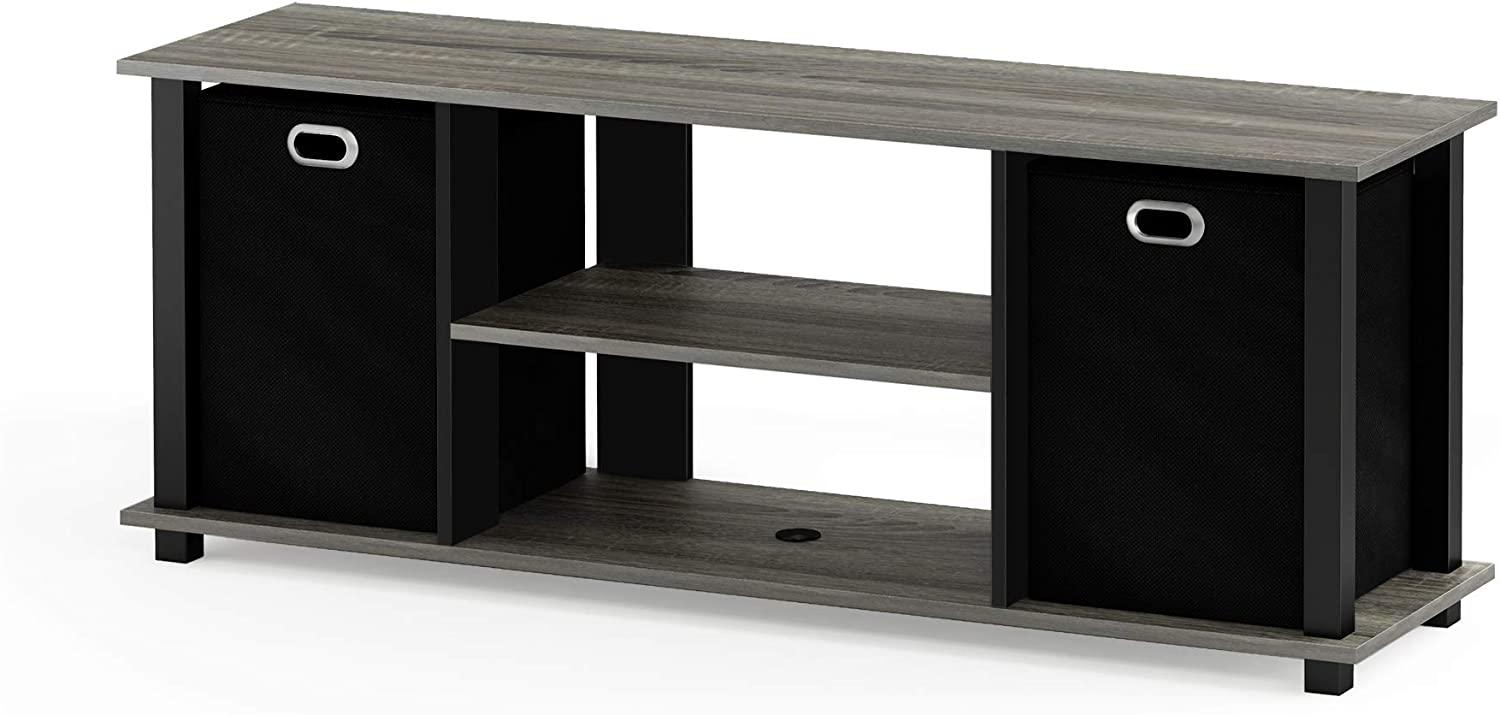 Furinno Econ TV Schrank/Entertainment Center mit 2 Einschüben, holz, Französische Eiche Grau/Schwarz/Schwarz, 29. 72 x 105. 92 x 40. 13 cm Bild 1