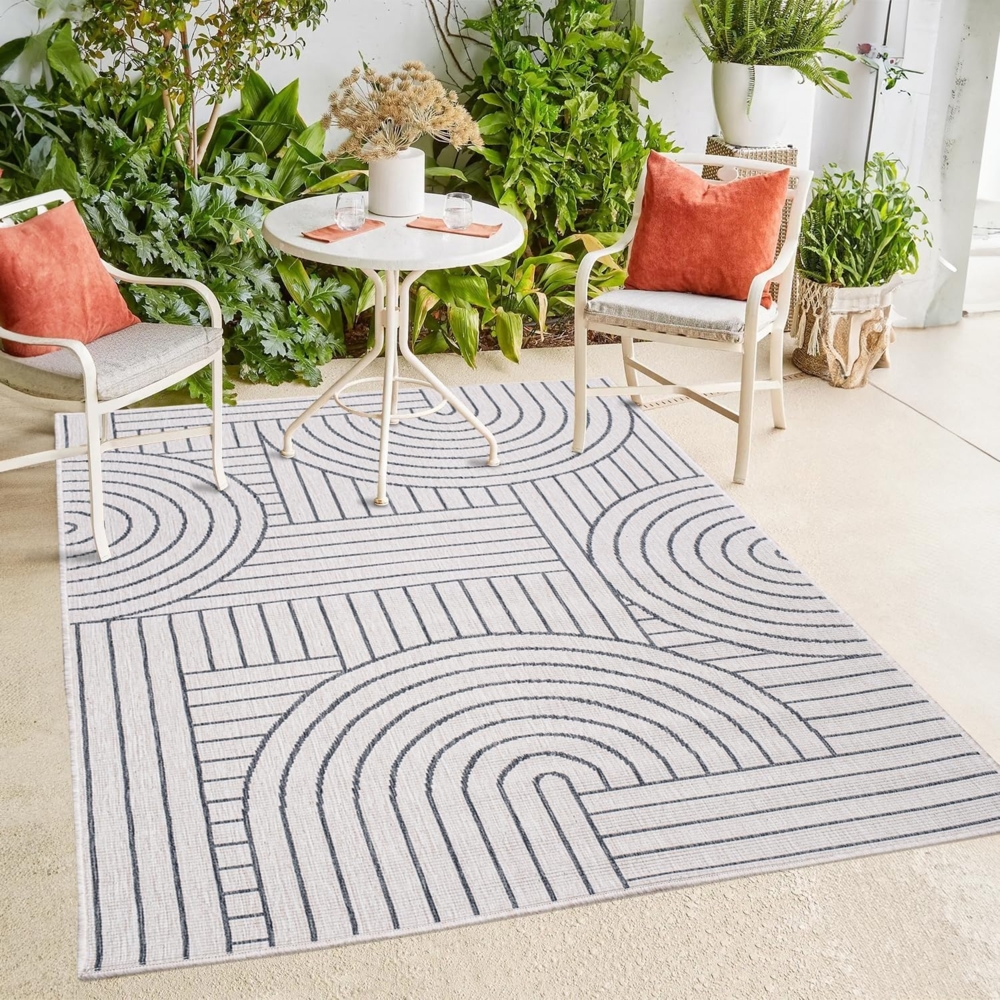 payé In- & Outdoor-Teppich - Grau Creme - 200x290 cm - Wendeteppich - Geometrisch - Wetterbeständig für Balkon Terrasse - Indoor Teppiche Wohnzimmer Küche Bild 1