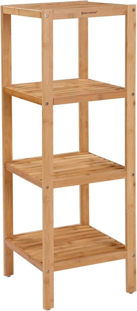 SONGMICS Badezimmerregal, Badregal, Küchenregal, Schuhregal mit 4 Ebenen, Standregal aus Bambus, 33 x 33 x 98 cm, für Bad, Wohnzimmer, Flur, Küche, naturbeige BCB54Y Bild 1