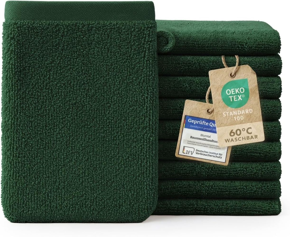 Blumtal Waschhandschuh 10er Set aus Frottee 15x20 cm - weich und saugstark, (Set), mit modischer Bordüre und praktischer Aufhängeschlaufe, 100% Baumwolle Bild 1