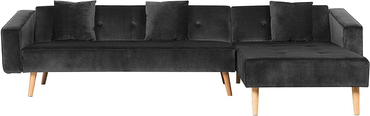 Ecksofa mit Schlaffunktion Samtstoff schwarz linksseitig VADSO Bild 1
