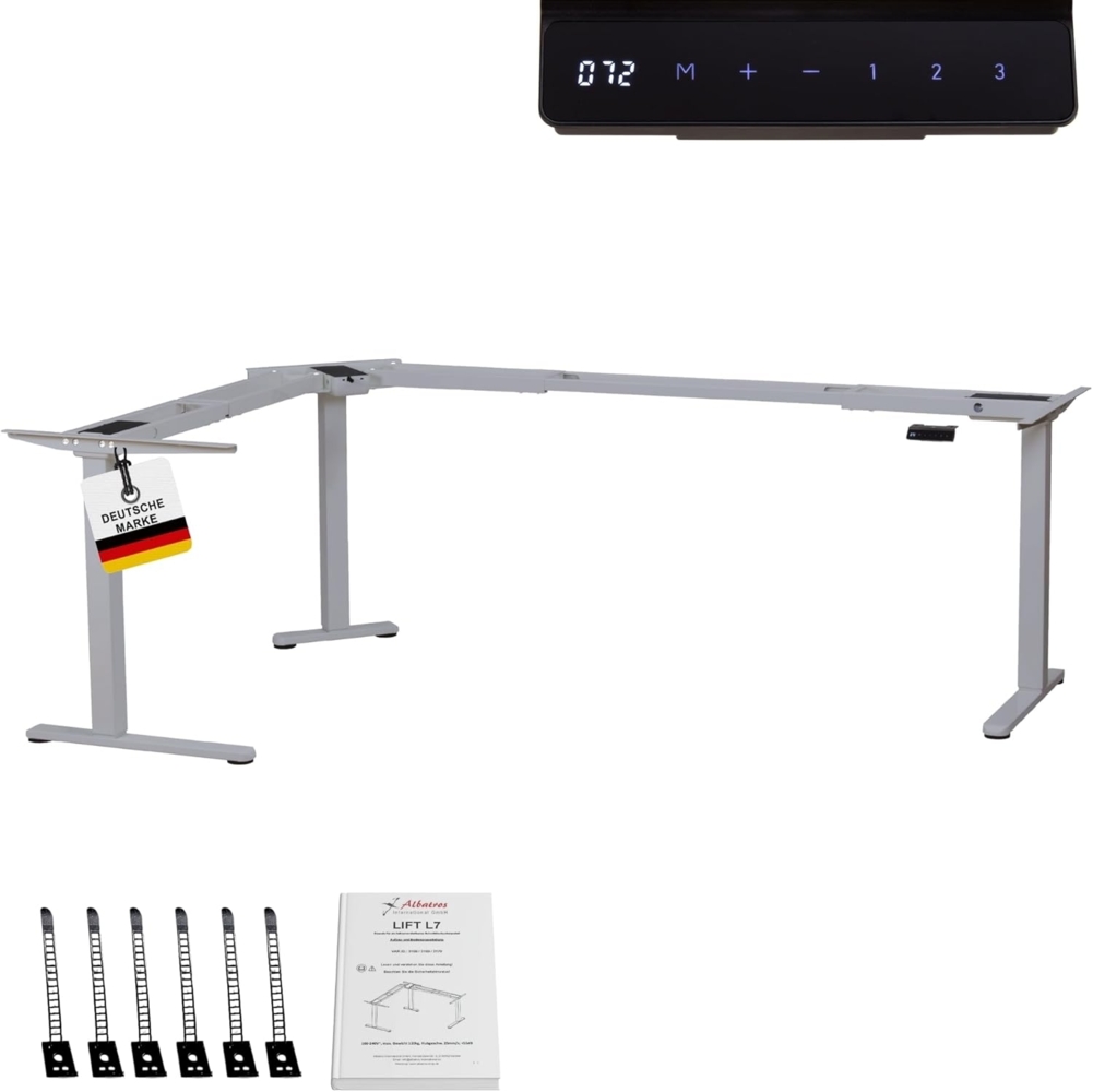 Albatros LIFT L7S Gestell für Eckschreibtisch Höhenverstellbar Elektrisch silber - Winkelschreibtisch Memoryfunktion, - Schreibtischgestell Höhenverstellbar und Stufenlos Bild 1
