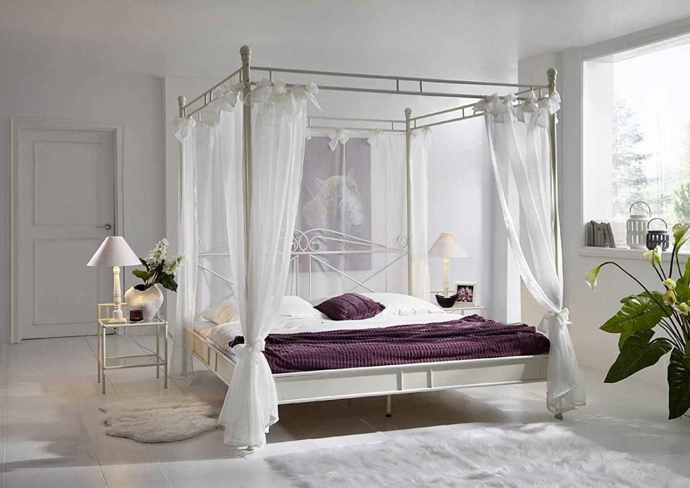 SAM Himmelbett 140x200 Venedig, Creme-Weiß, Metallbett inklusive Stoffhimmel, Doppelbett im verspielt & romantischen Design, Bett aus Eisen, Schlafzimmermöbel Bild 1