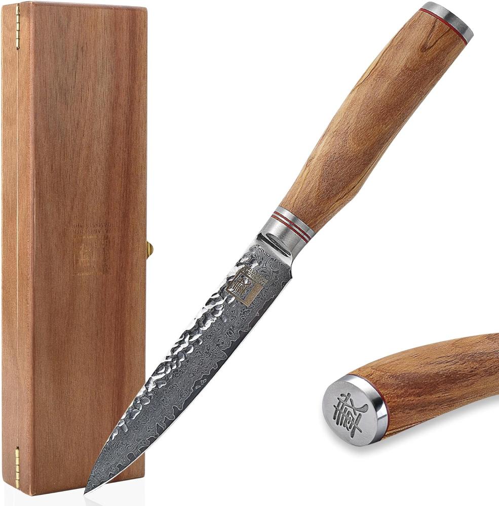 ZAYIKO Damastmesser "OLIVE Allzweckmesser" - 12,5cm Klinge - Griff: Olivemholz - VG-10 Stahlkern Bild 1