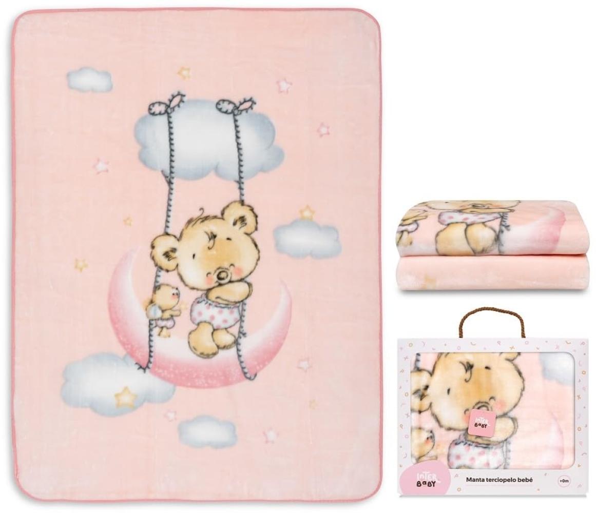 Interbaby Kinderdecke - Babydecke winter für Wiege "Osito Nube rosa" · 110x140 cm · Kuscheldecke flauschig weiche decke baby für kinderbet Bild 1