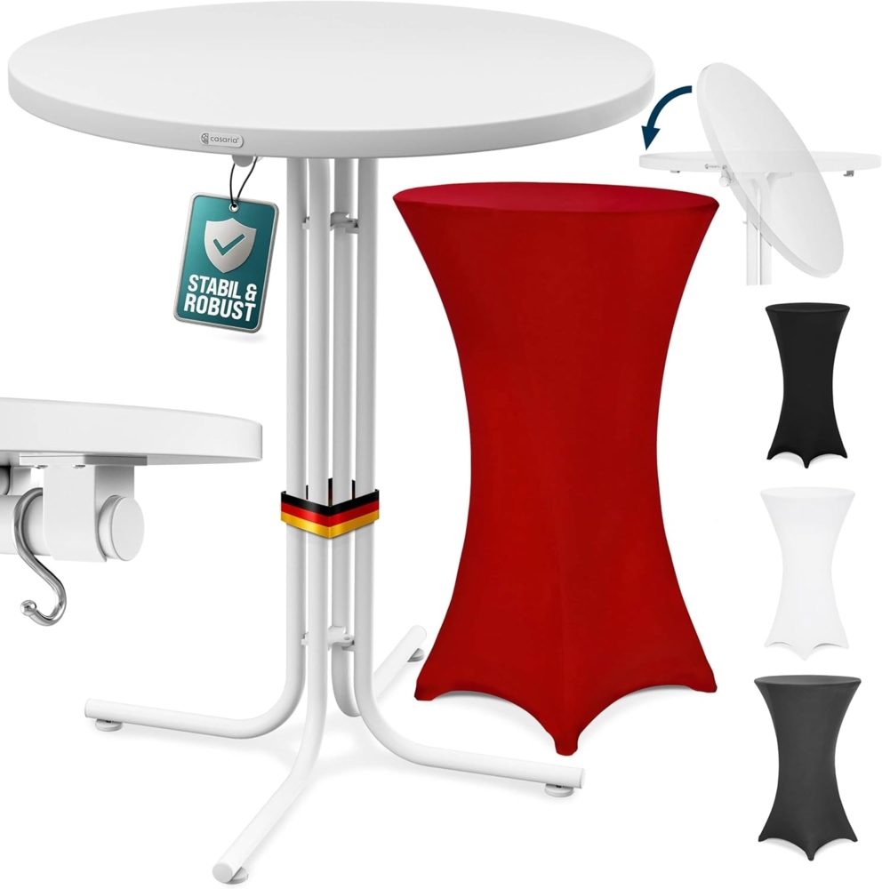 Casaria® Stehtisch mit Husse 80 cm Klappbar Bordeaux-Rot Rund Holz Metall Pulverbeschichtet Wetterfest Hoch Set Hochzeit Bistrotisch Bartisch Garten Bild 1