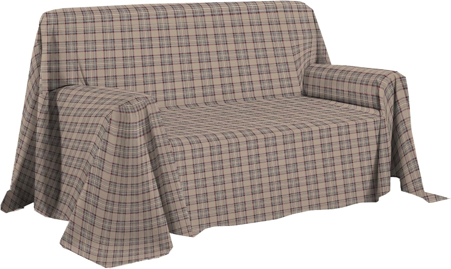 PENSIERI DELICATI Sofaüberwurf 180x290 cm, hergestellt in Italien, Überwurf aus 100% Reiner Baumwolle, Muster Tartan, beige, ideal als Überwurf für Sofa oder Sommerdecke (Einzelbett) Bild 1
