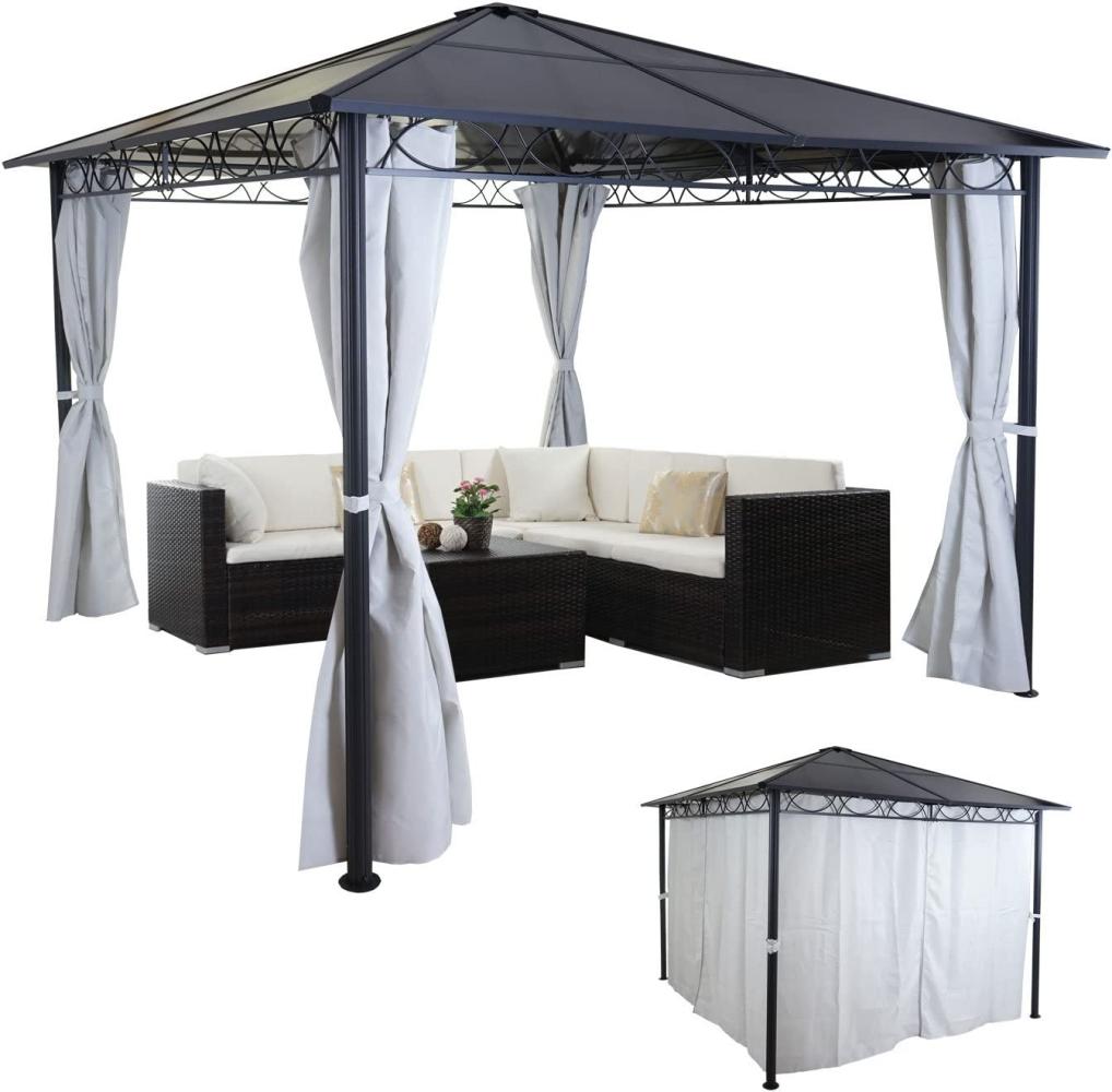 Hardtop Pergola HWC-C77, Garten Pavillon, Kunststoff-Dach Seitenwand Alu hellgrau 3x3m Bild 1