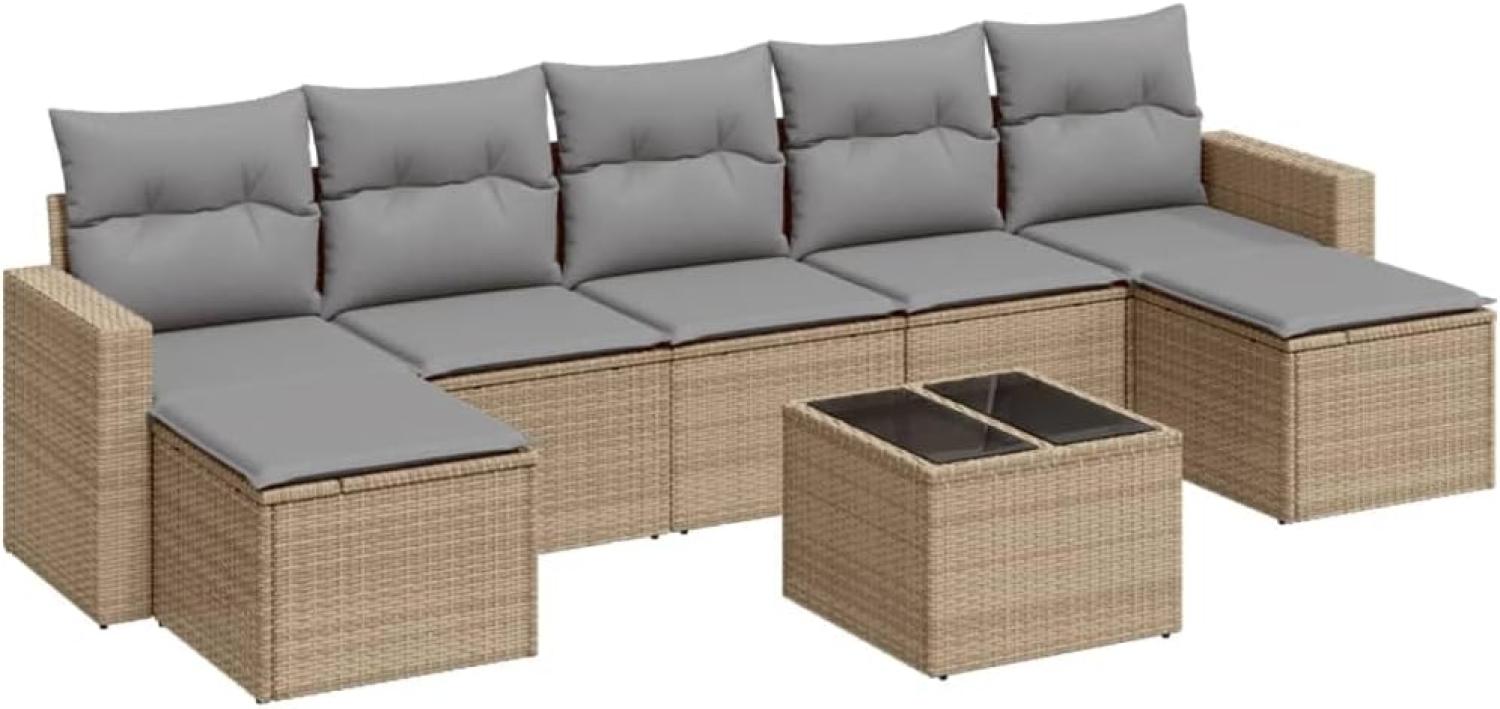 vidaXL 8-tlg. Garten-Sofagarnitur mit Kissen Beige Poly Rattan 3251686 Bild 1