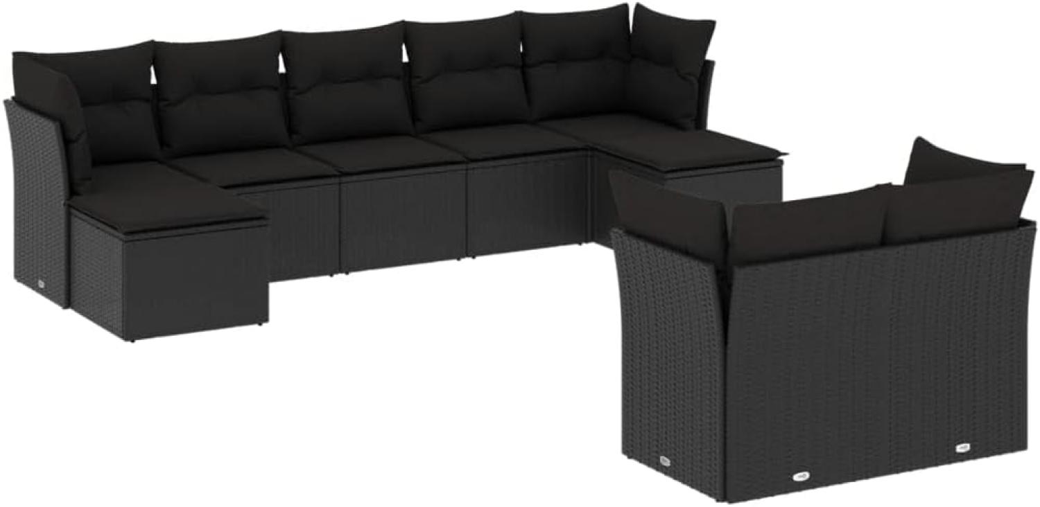 vidaXL 9-tlg. Garten-Sofagarnitur mit Kissen Schwarz Poly Rattan Bild 1