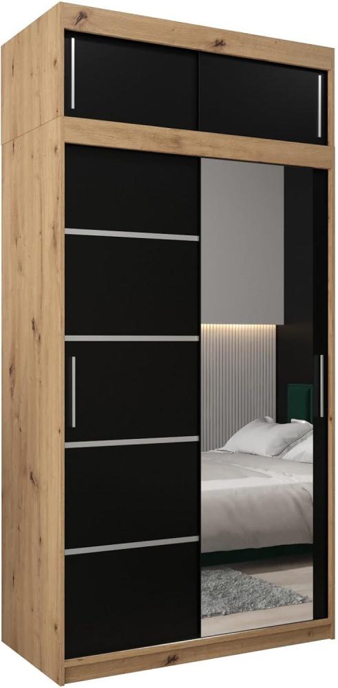 KRYSPOL Schwebetürenschrank Verona 2-120 cm mit Spiegel Kleiderschrank mit Kleiderstange und Einlegeboden Schlafzimmer-Wohnzimmerschrank Schiebetüren (Artisan Eiche + Schwarz mit Erweiterung) Bild 1