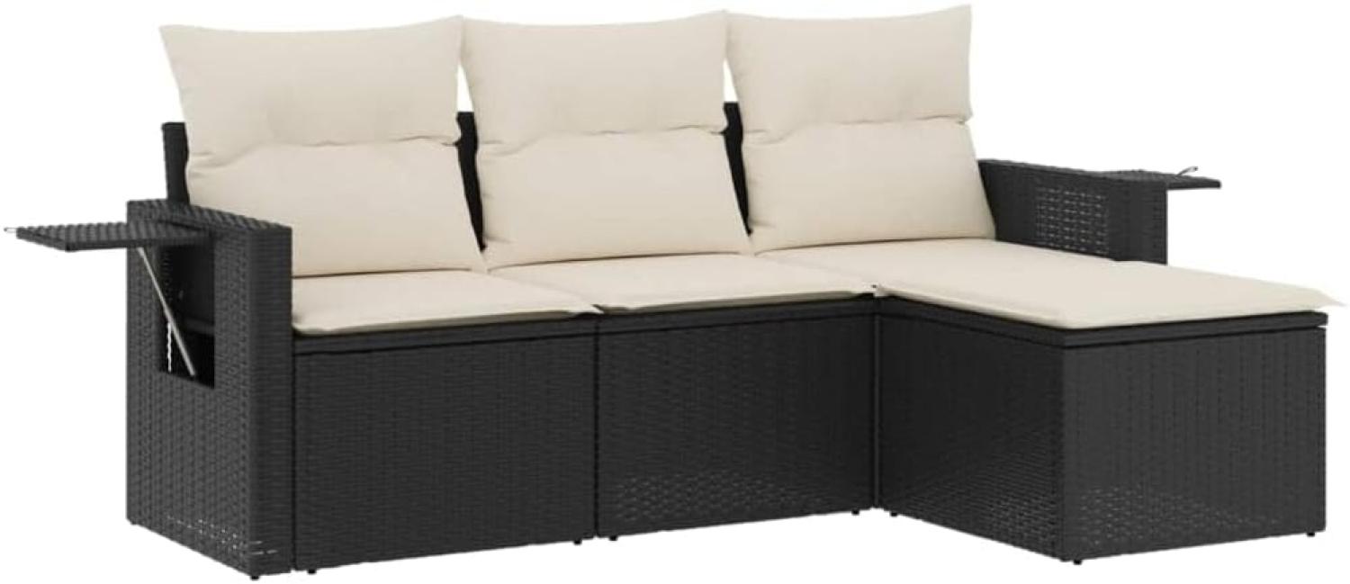 vidaXL 4-tlg. Garten-Sofagarnitur mit Kissen Schwarz Poly Rattan 3252403 Bild 1